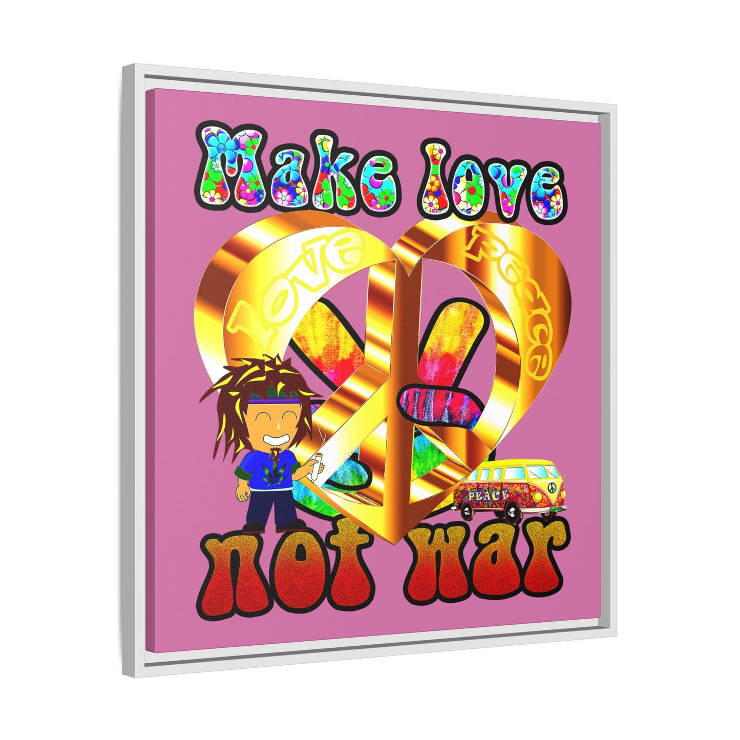 love peace - framed canvas art (light pink)