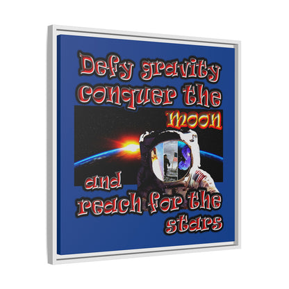 defy conquer reach - framed canvas art (dark blue)