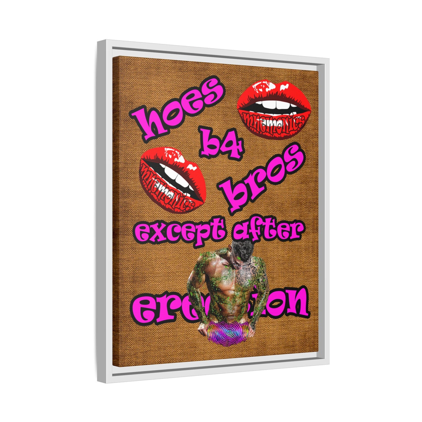 hoes b4 bros - framed canvas art (brown papyrus)