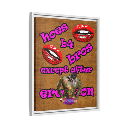 hoes b4 bros - framed canvas art (brown papyrus)