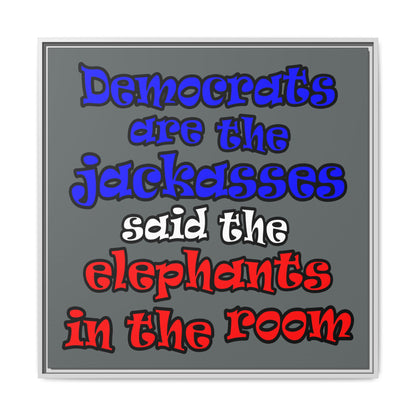 donkeys and elephants - framed canvas art (dark grey)