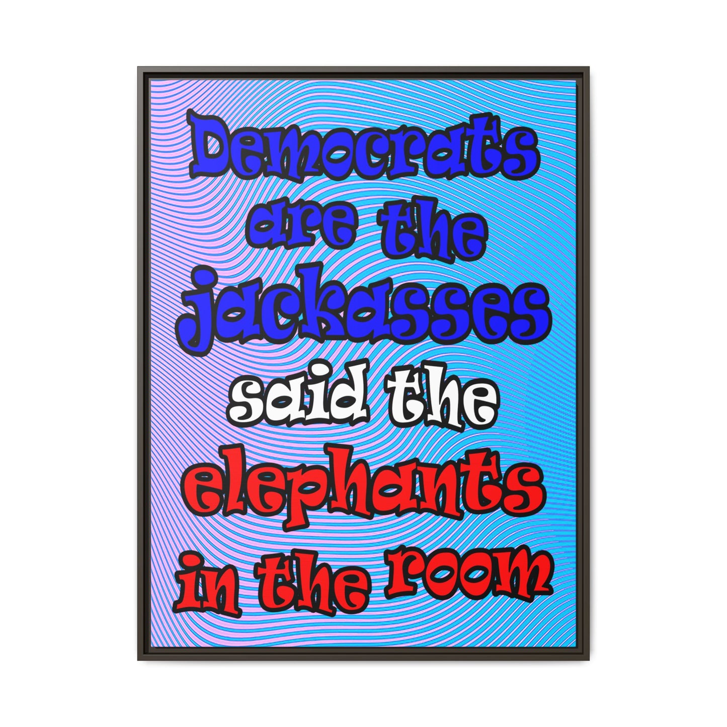 donkeys and elephants - framed canvas art (light blue-purple wave)