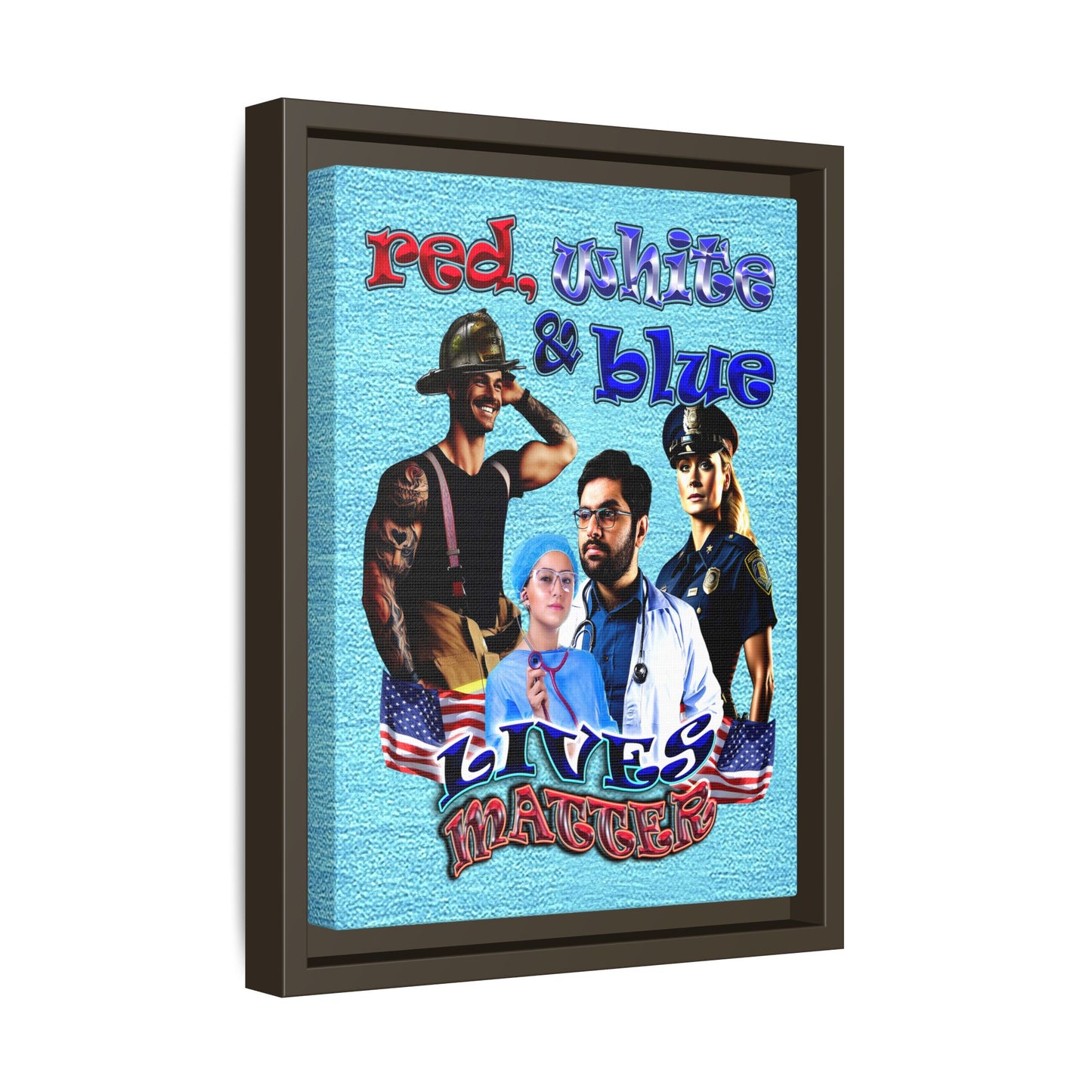 rw&b lives matter - framed canvas art (faded blue)