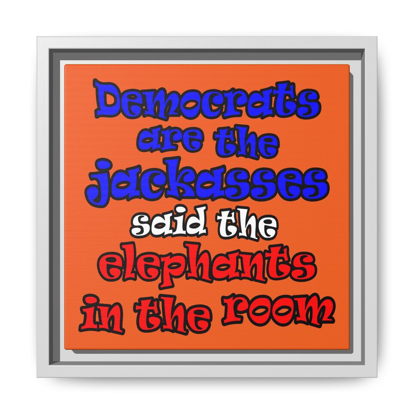 donkeys and elephants - framed canvas art (orange)