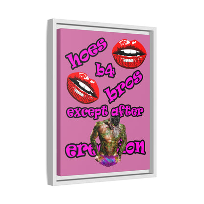 hoes b4 bros - framed canvas art (light pink)