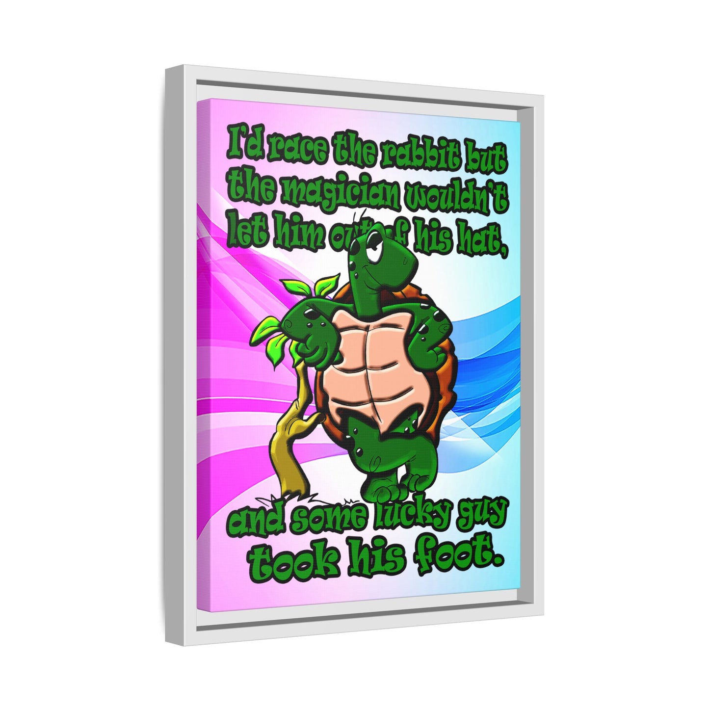 turtle race - framed canvas art (light blue-pink wave)