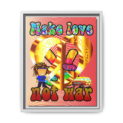love peace - framed canvas art (yellow-orange wave)