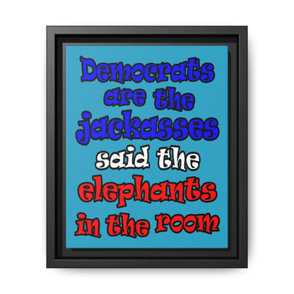 donkeys and elephants - framed canvas art (turquoise)