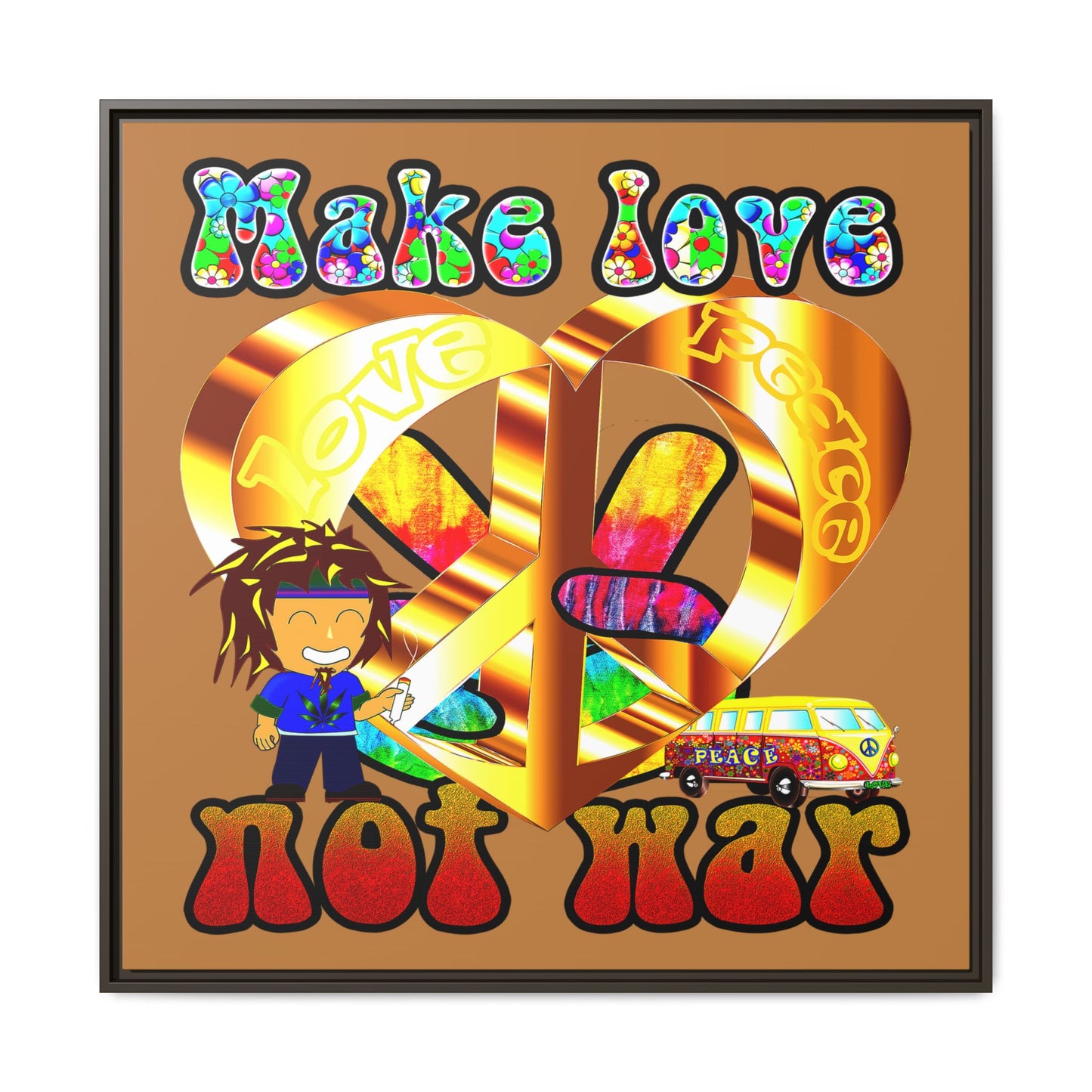 love peace - framed canvas art (light brown)