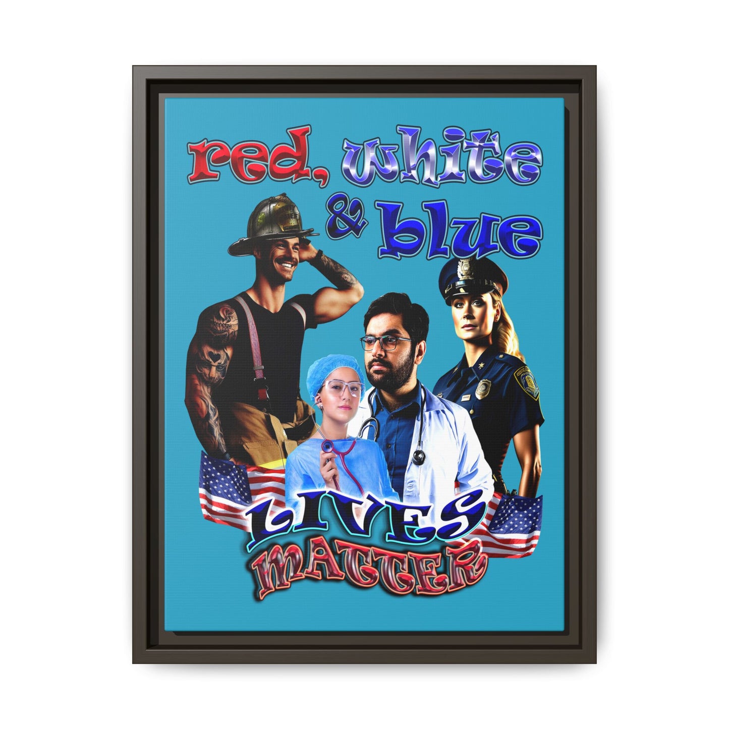 rw&b lives matter - framed canvas art (turquoise)