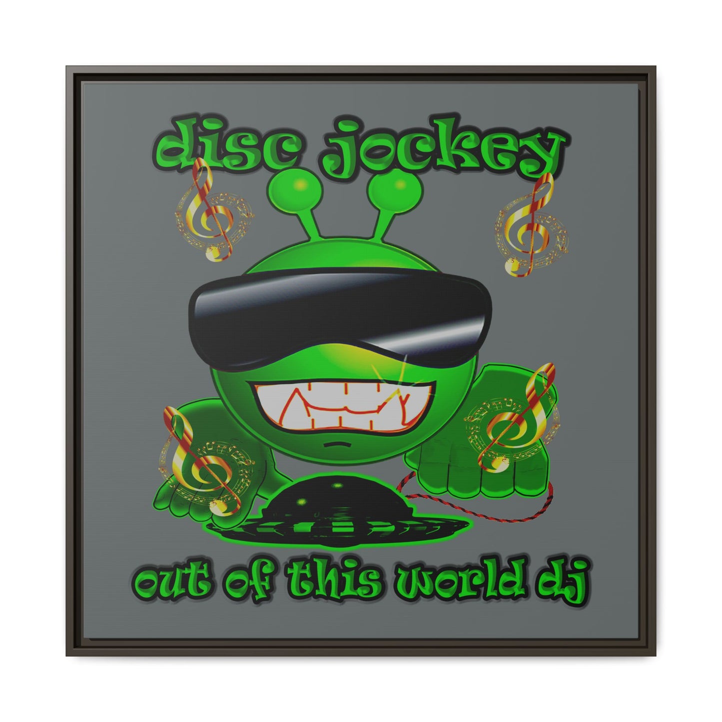 disc jockey - framed canvas art (dark grey)