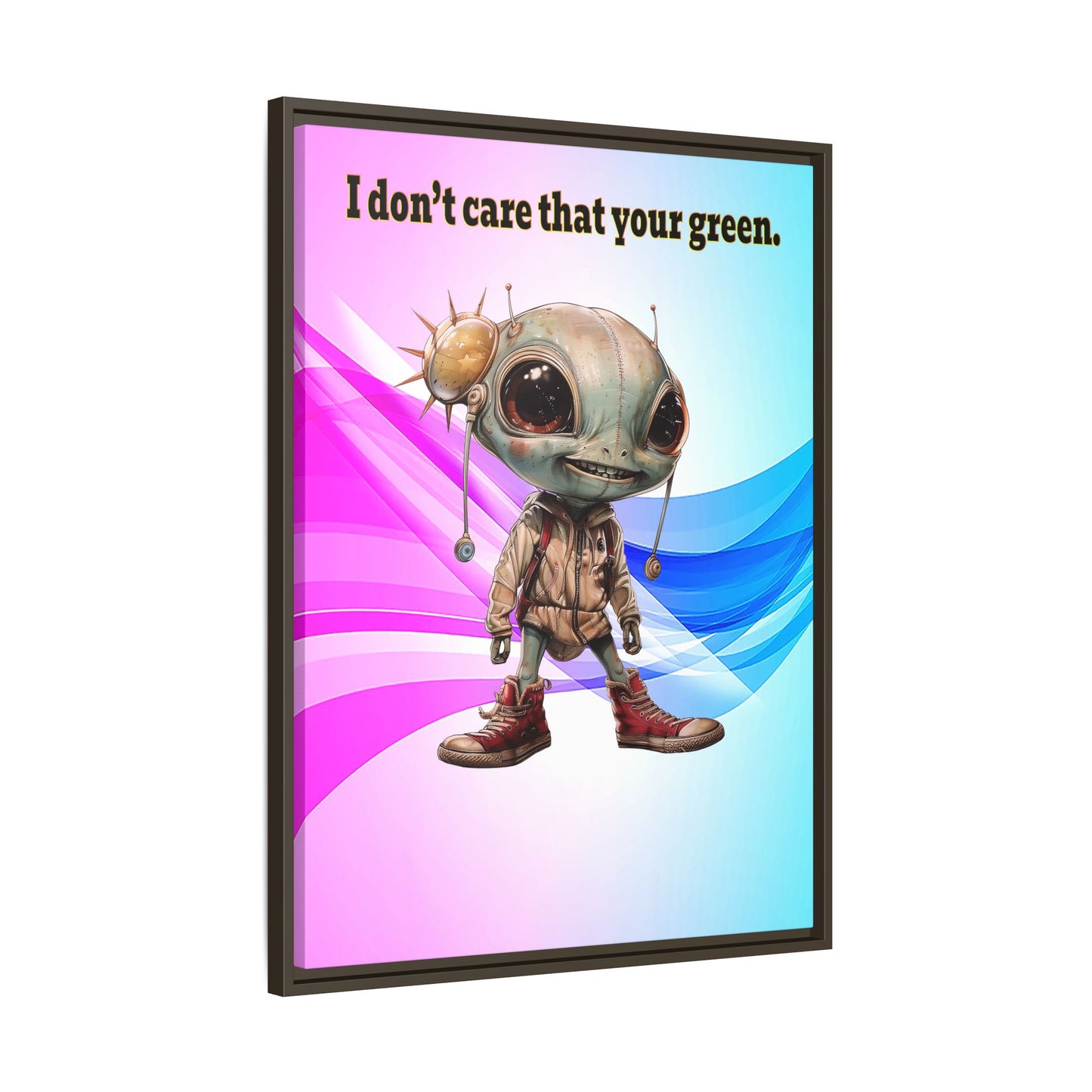 I don't care that your green - framed canvas art (light blue-pink wave)