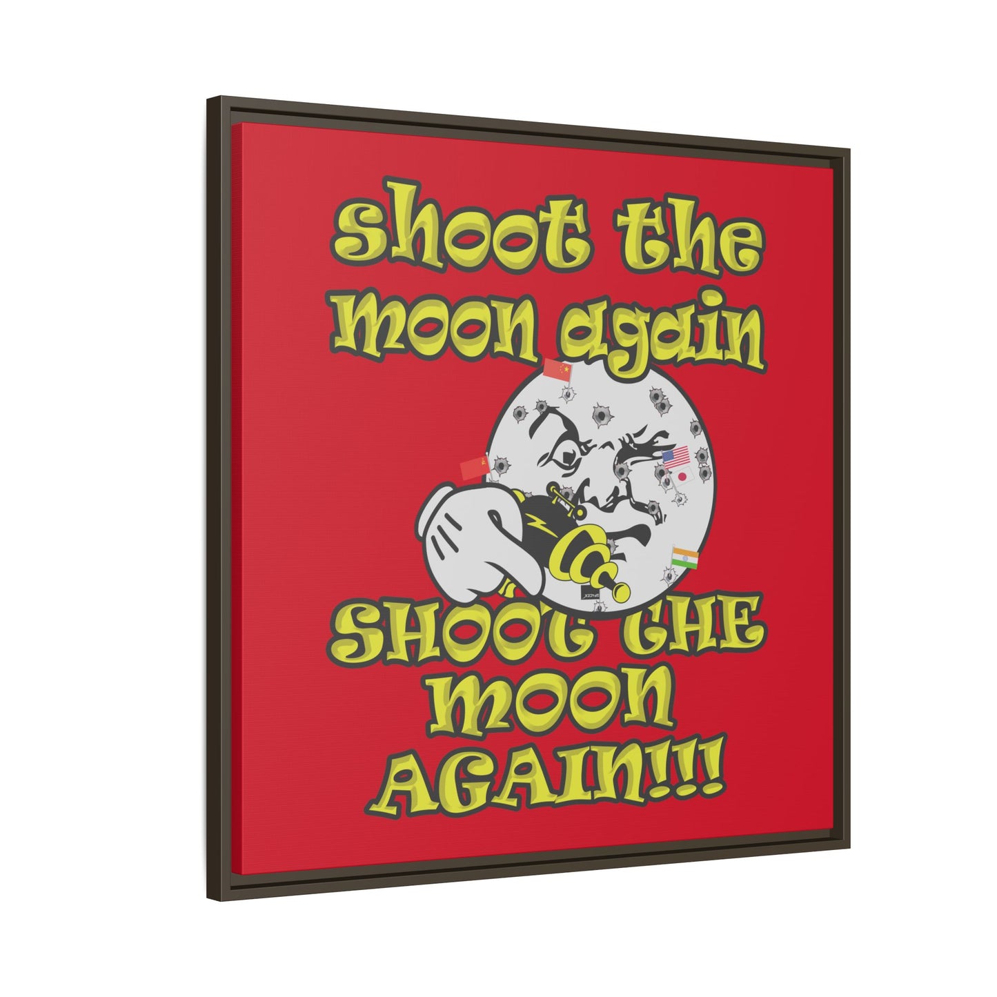 shoot the moon again - framed canvas art (dark red)