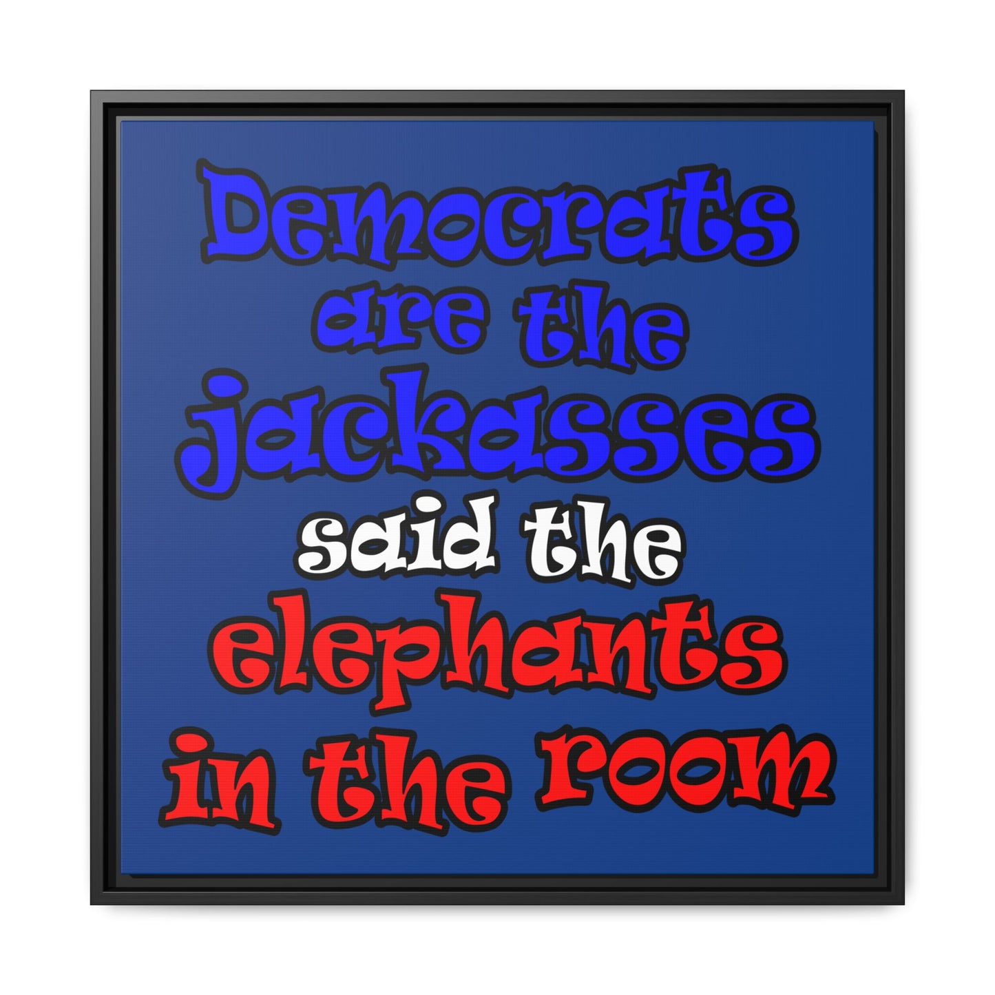 donkeys and elephants - framed canvas art (dark blue)