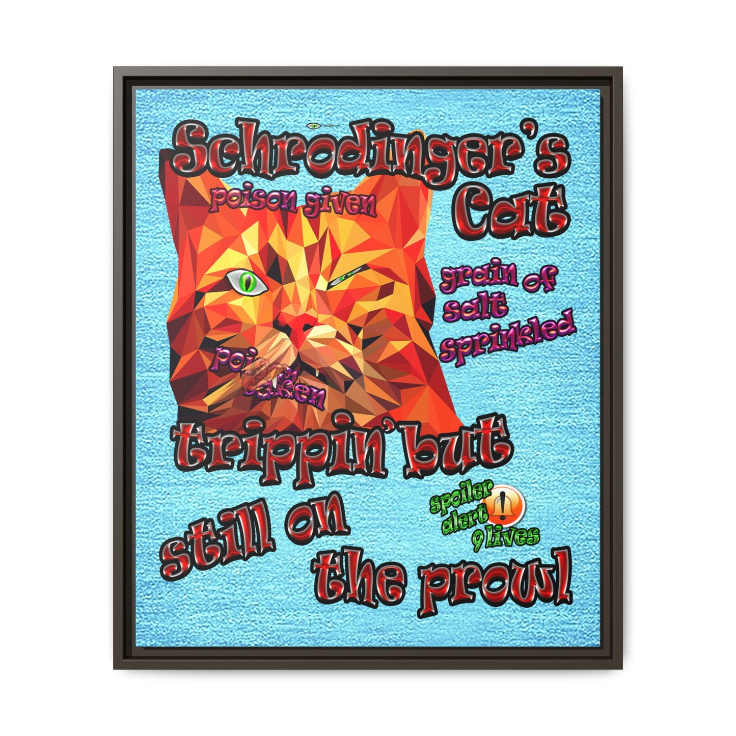 schrodinger's cat - framed canvas art (faded blue)
