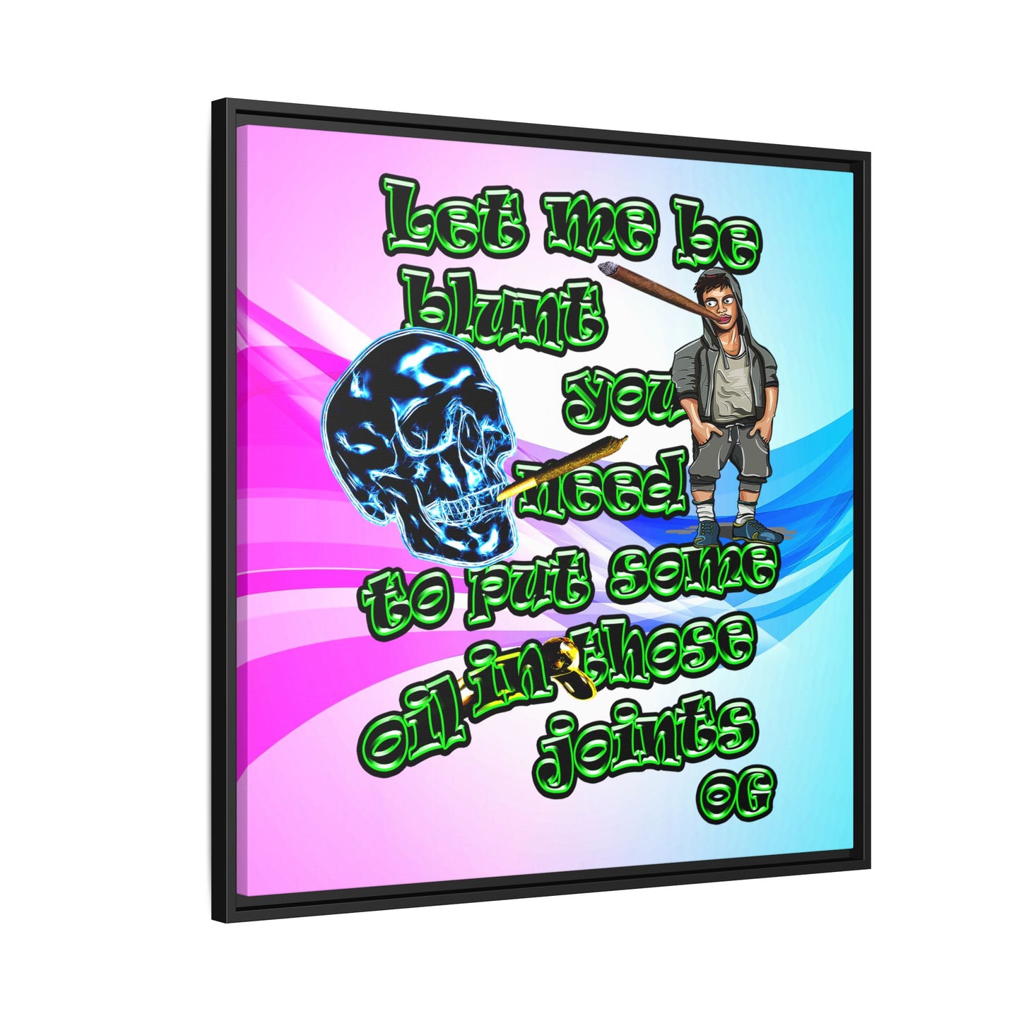 og - framed canvas art (light blue-pink wave)