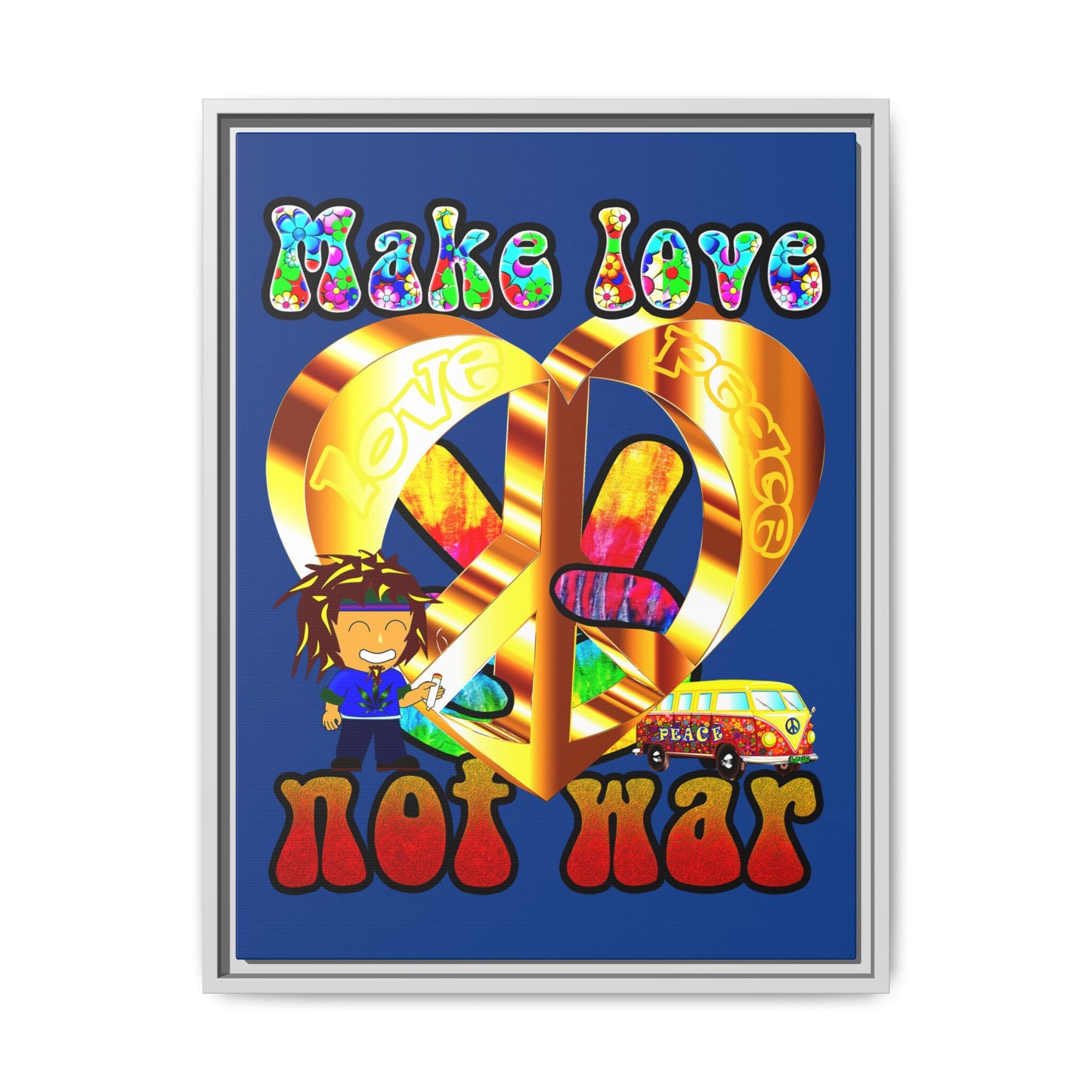love peace - framed canvas art (dark blue)