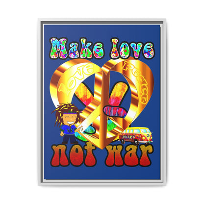 love peace - framed canvas art (dark blue)
