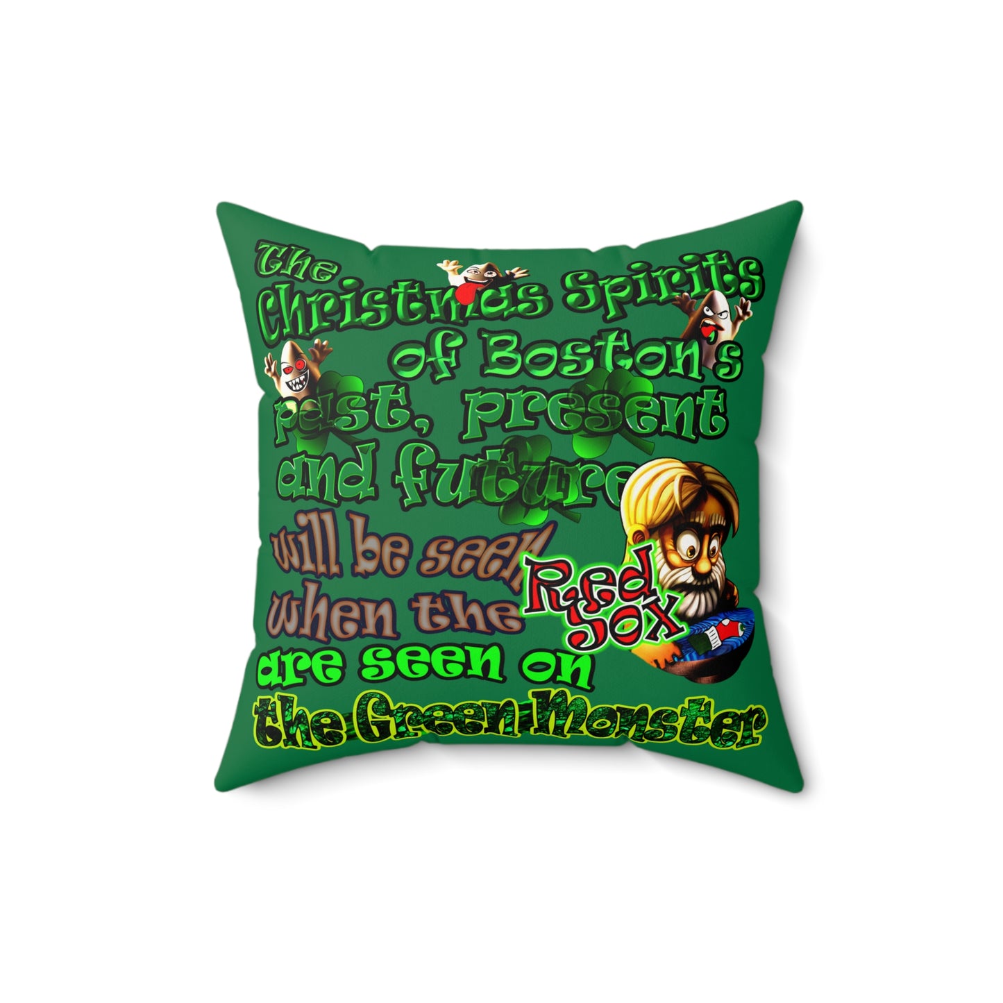 christmas spirits of boston - Faux Suede Square Pillow - (dark green)