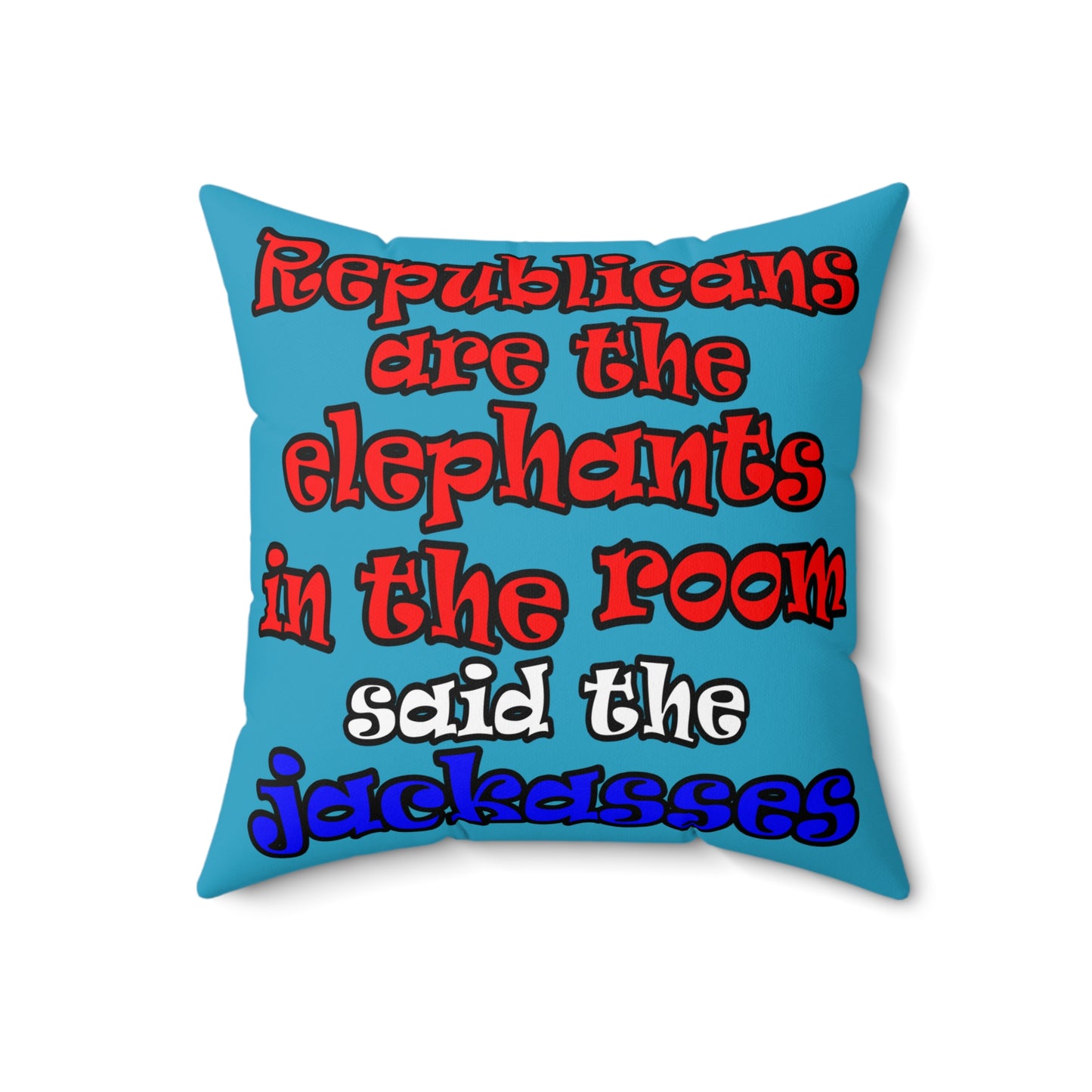 donkeys and elephants - Spun Polyester Square Pillow - (turquoise)