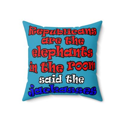 donkeys and elephants - Spun Polyester Square Pillow - (turquoise)