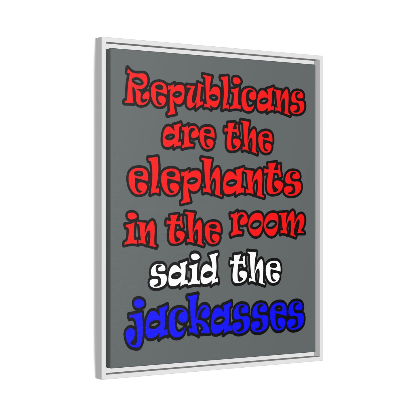 donkeys and elephants - framed canvas art (dark grey)