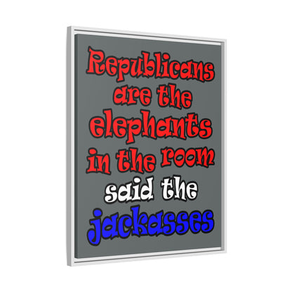donkeys and elephants - framed canvas art (dark grey)