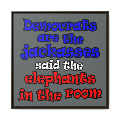 donkeys and elephants - framed canvas art (dark grey)