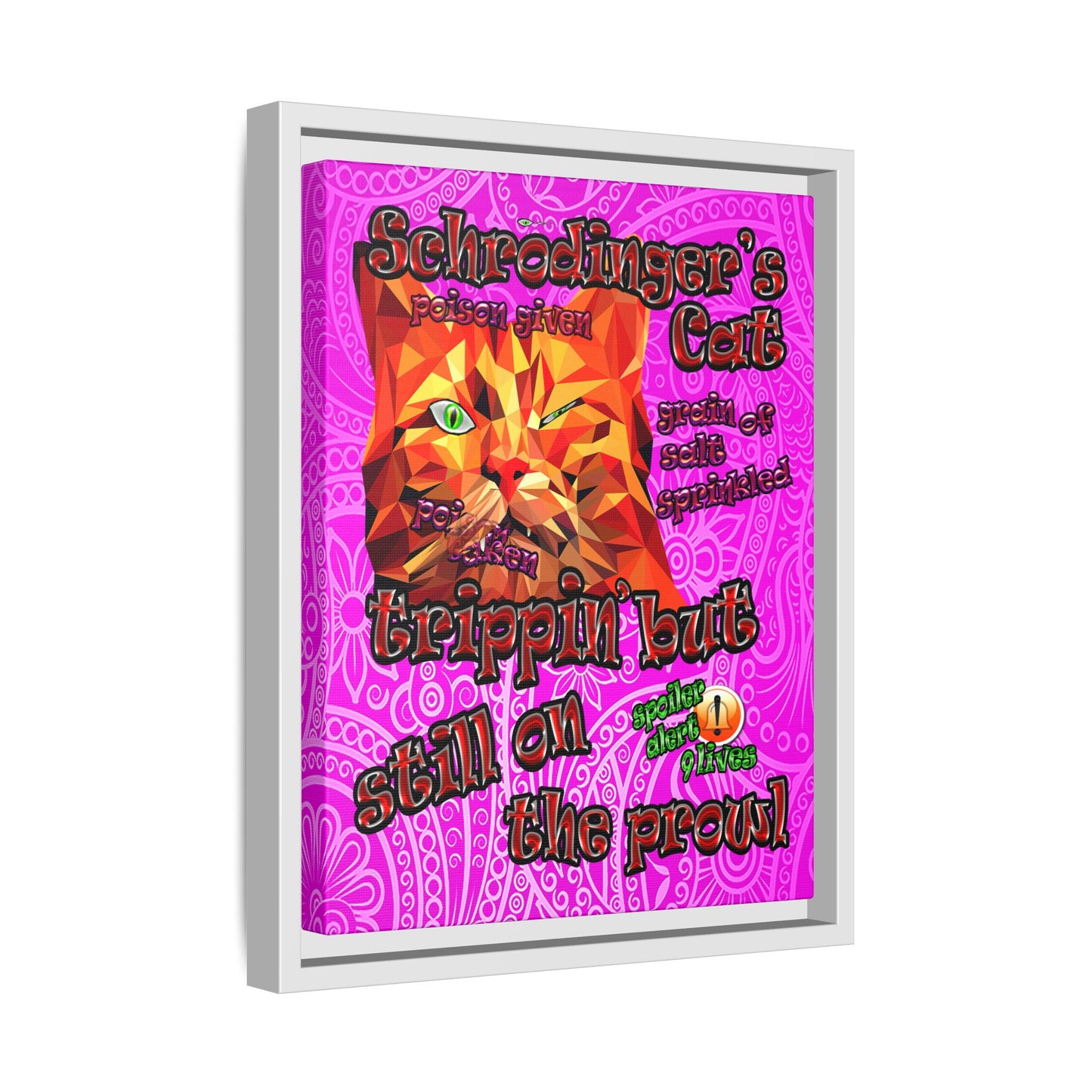 schrodinger's cat - framed canvas art (pink swirl)