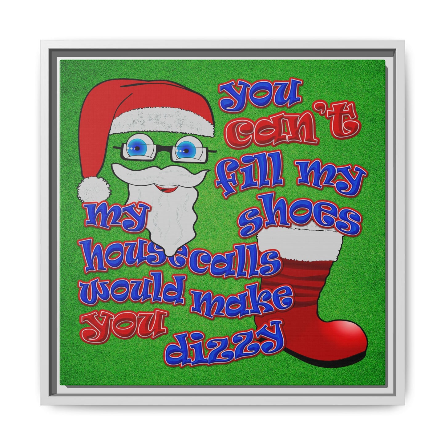 santa's shoes - framed canvas art (green turf)