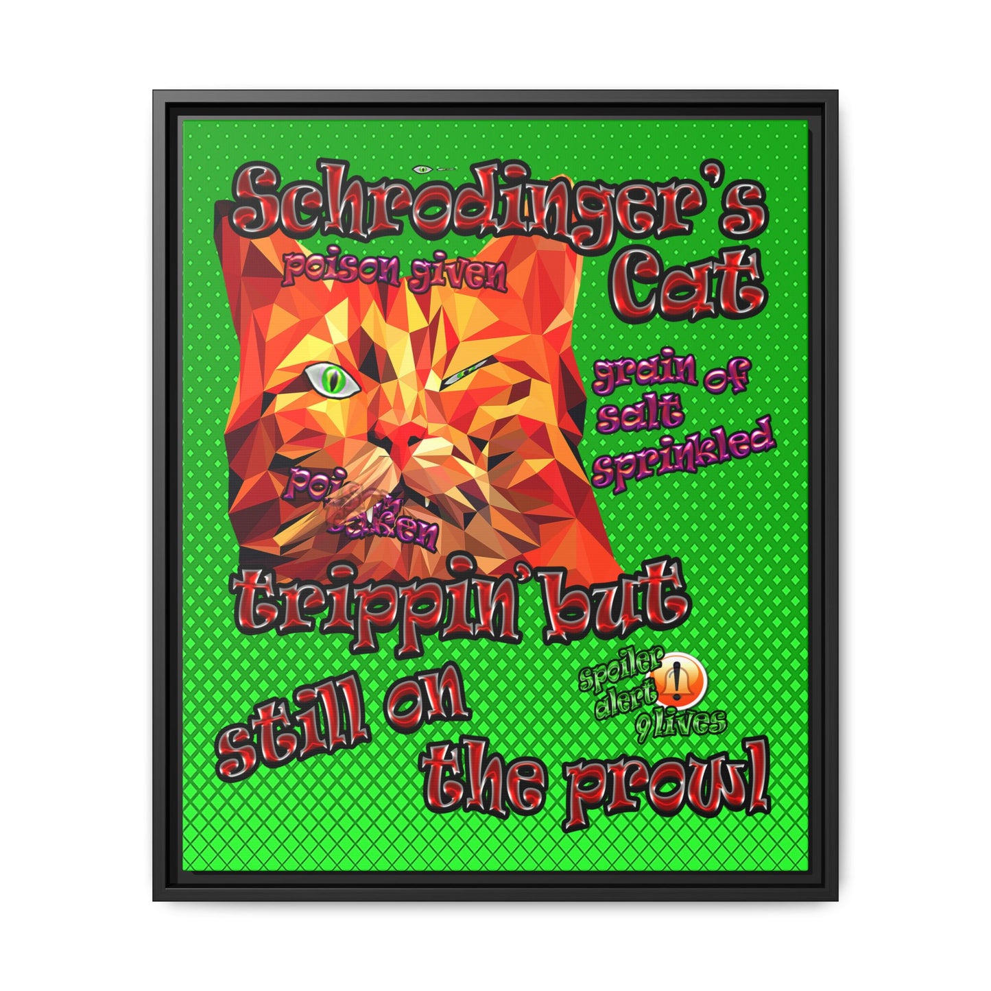 schrodinger's cat - framed canvas art (logo green)