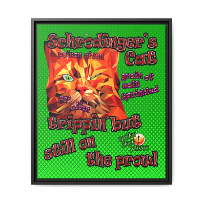 schrodinger's cat - framed canvas art (logo green)