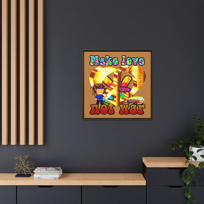 love peace - framed canvas art (light brown)
