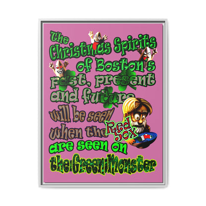 christmas spirits of boston - framed canvas art (light pink)