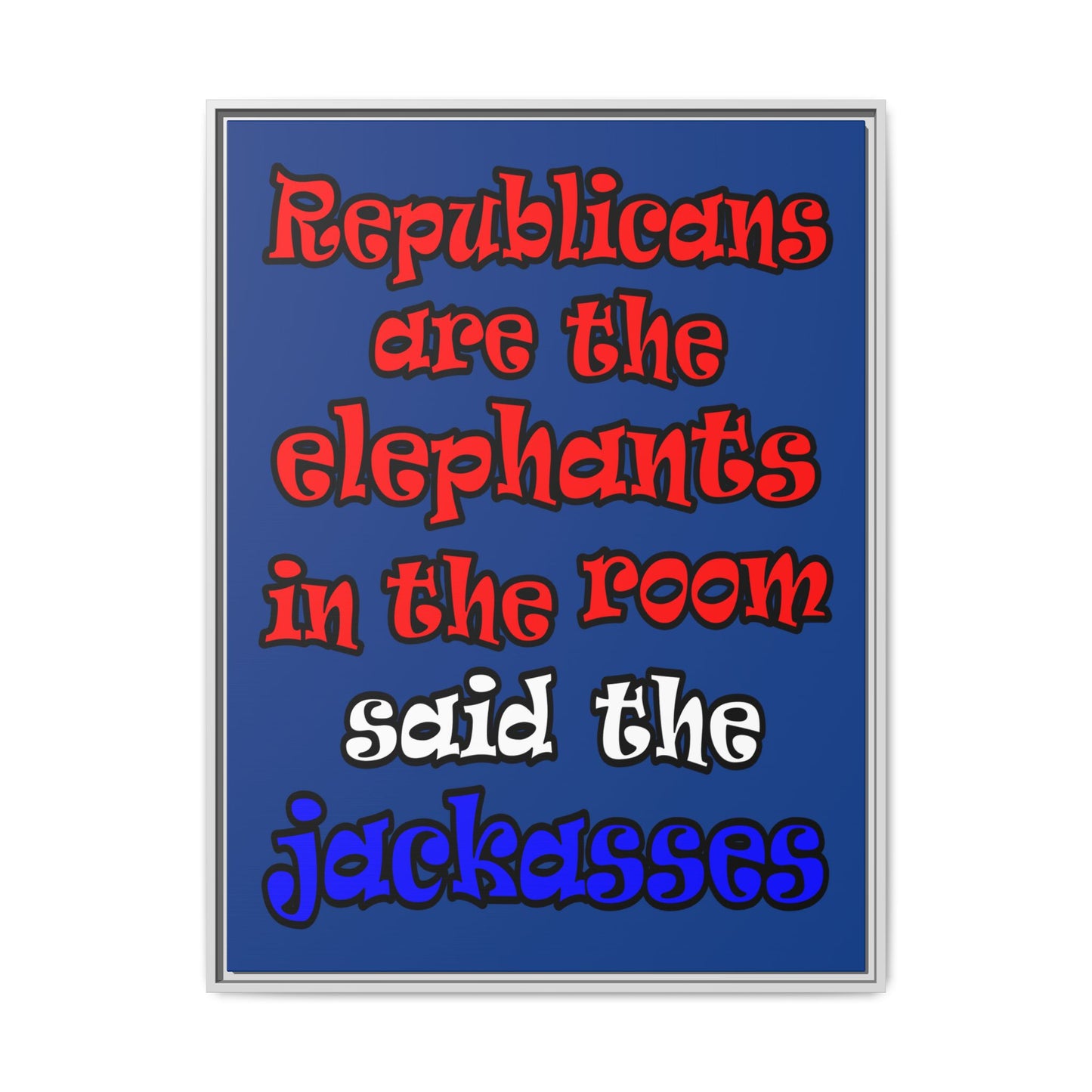 donkeys and elephants - framed canvas art (dark blue)