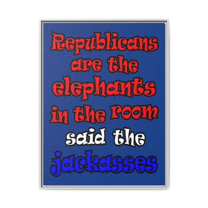 donkeys and elephants - framed canvas art (dark blue)