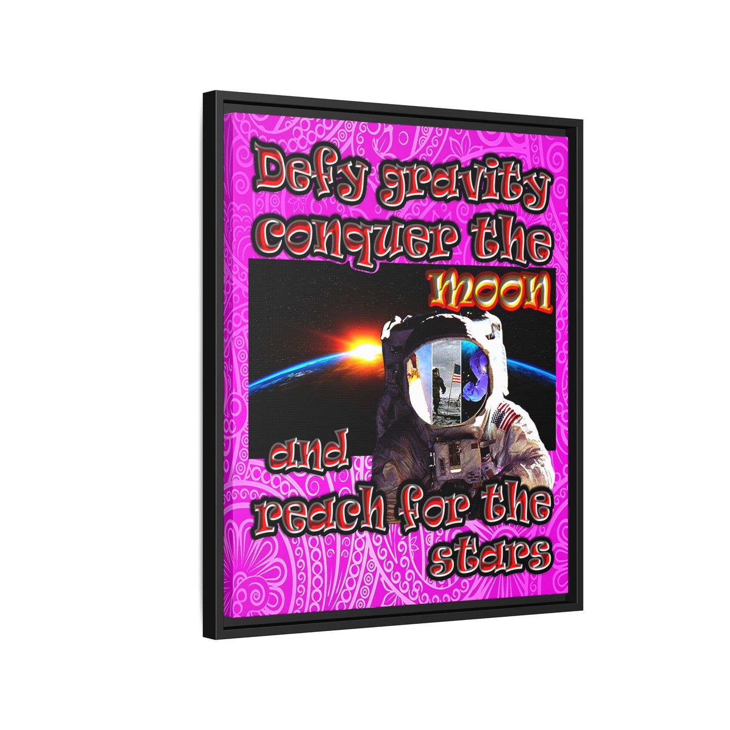 defy conquer reach - framed canvas art (pink swirl)