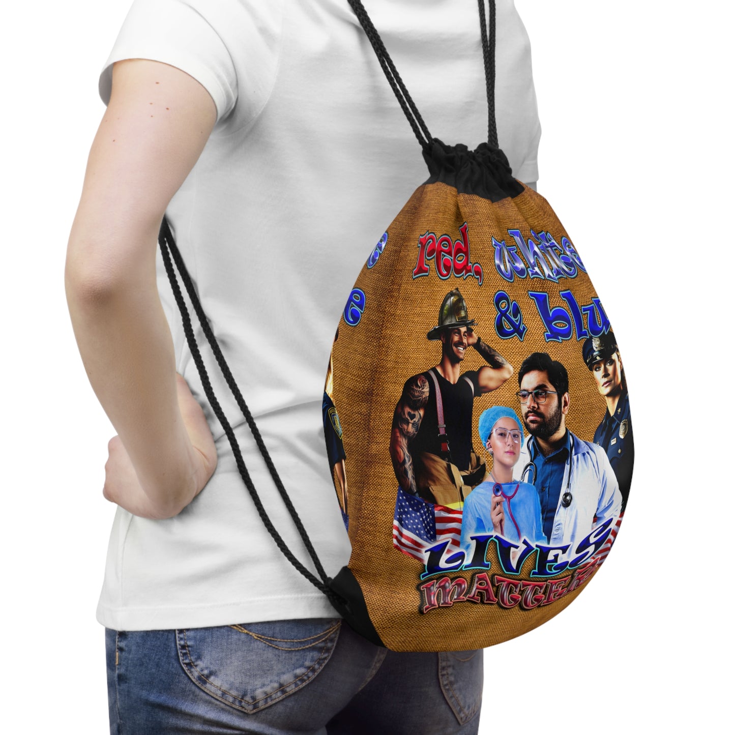 rw&b lives matter - Drawstring Bag (dichromatic brown papyrus)