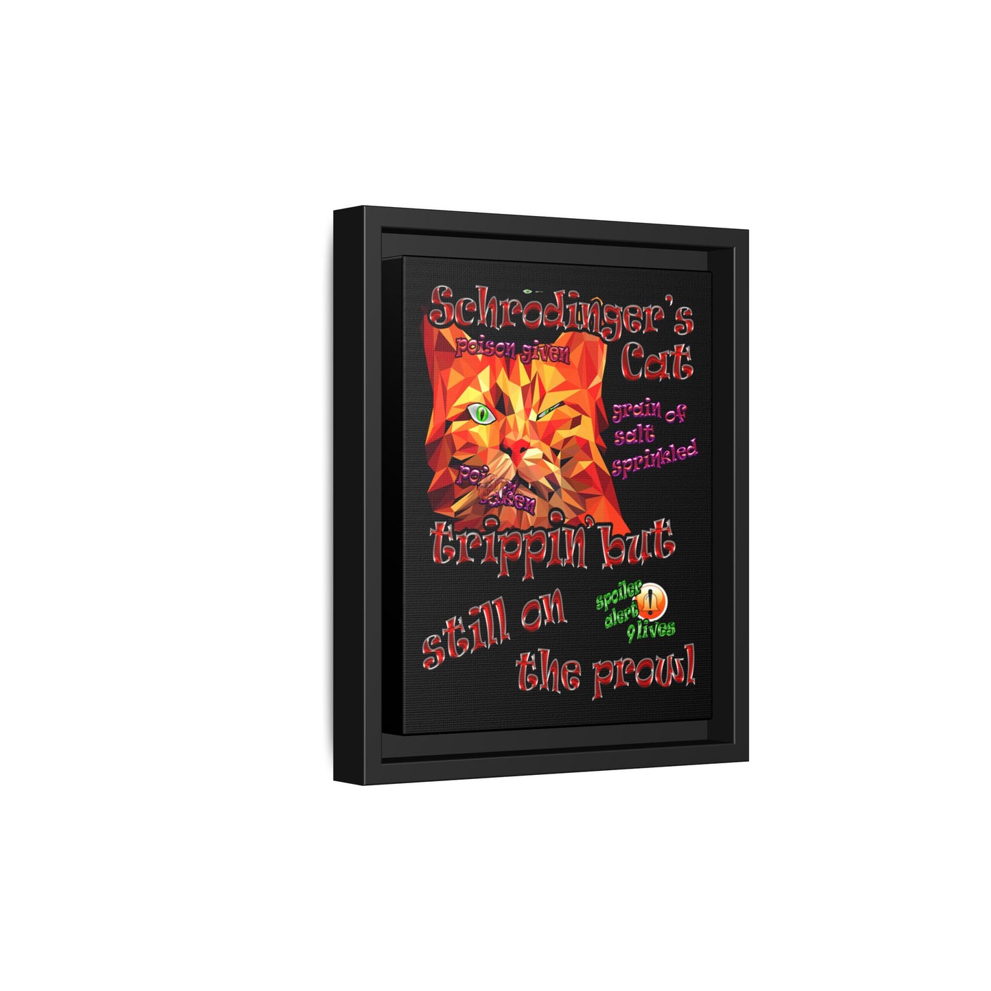 schrodinger's cat - framed canvas art (black)