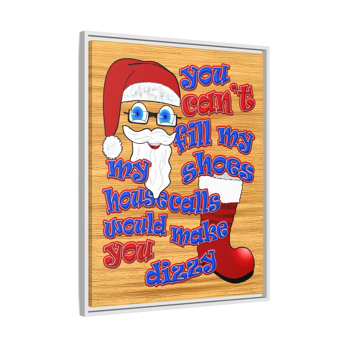 santa's shoes - framed canvas art (butterscotch wood finish)