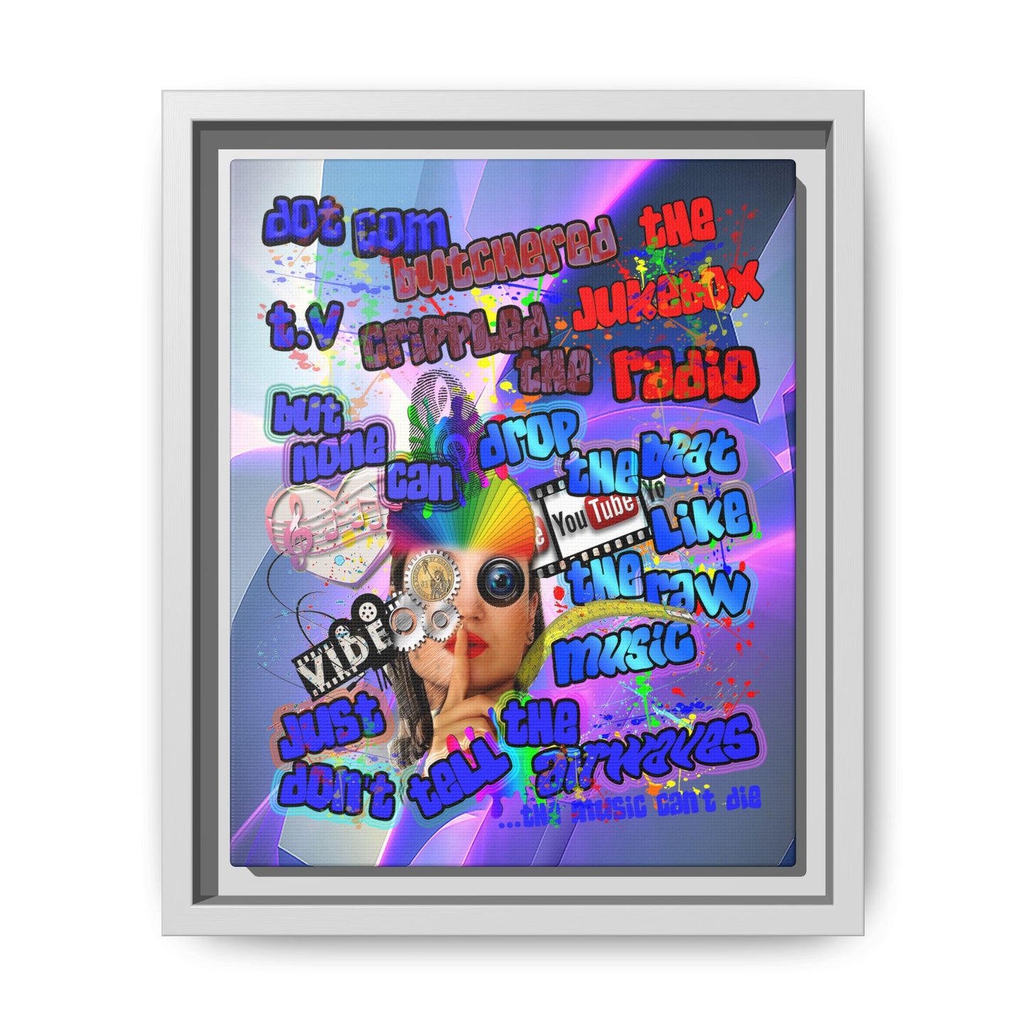 drop the beat - framed canvas art (grey-pink wave)