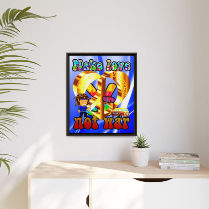 love peace - framed canvas art (blue-white wave)