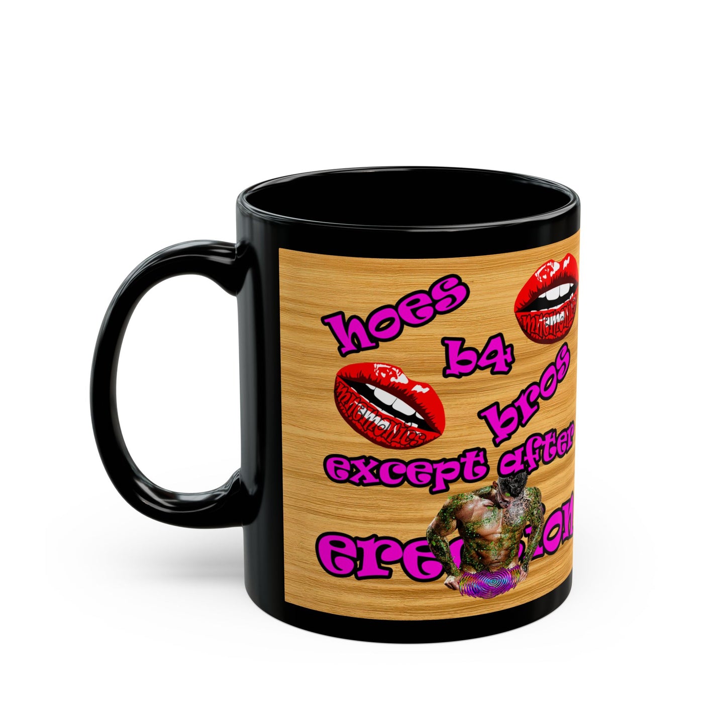 hoes b4 bros - Black Mug (butterscotch wood finish)