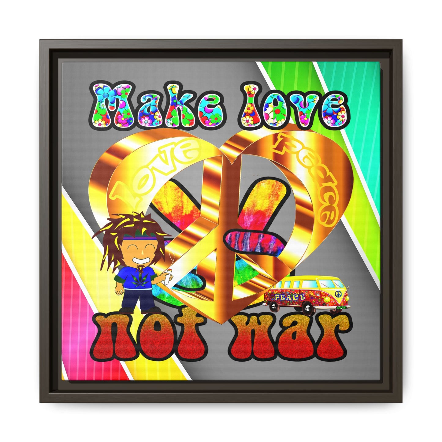 love peace - framed canvas art (rainbow split)