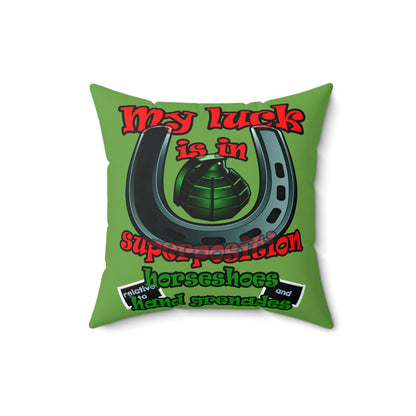 my luck - Spun Polyester Square Pillow - (green)