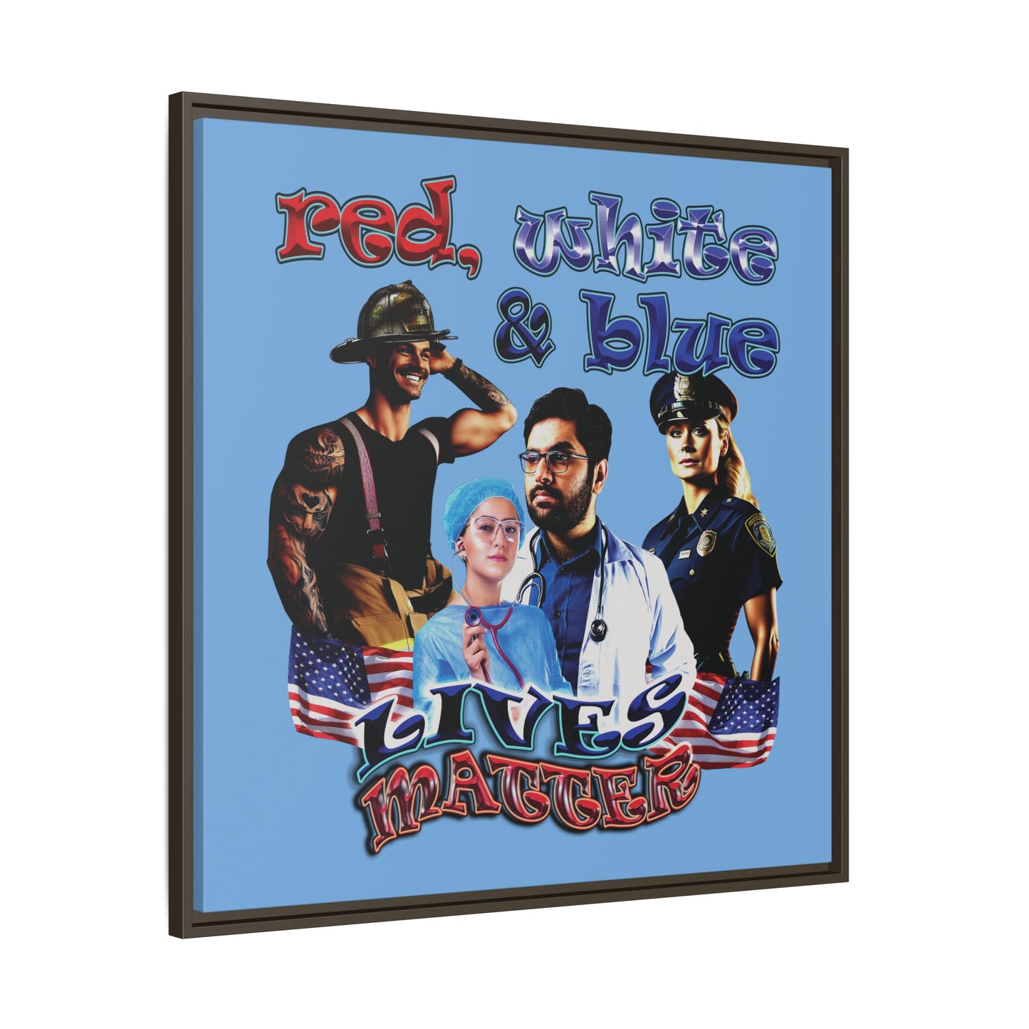 rw&b lives matter - framed canvas art (light blue)