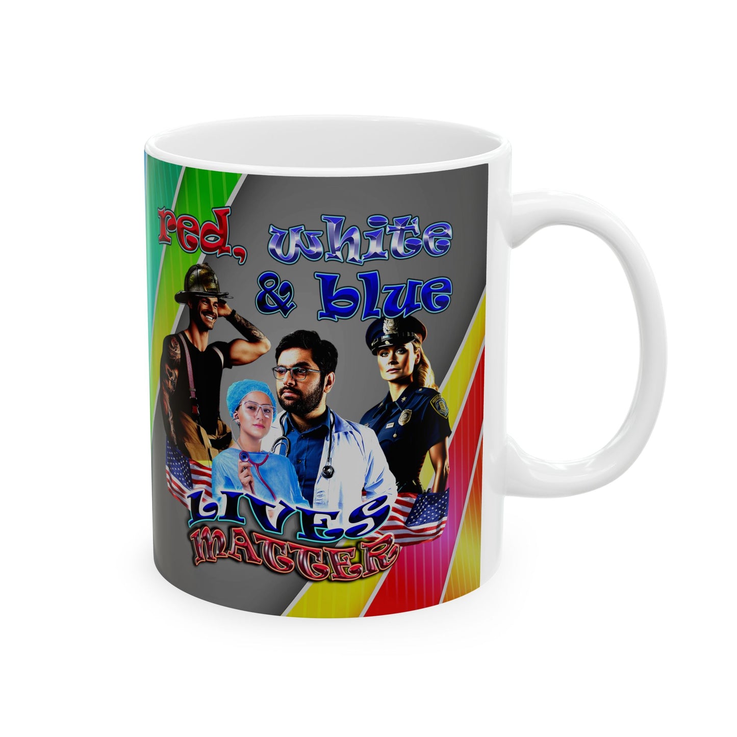 rw&b lives matter - White Mug (rainbow split)