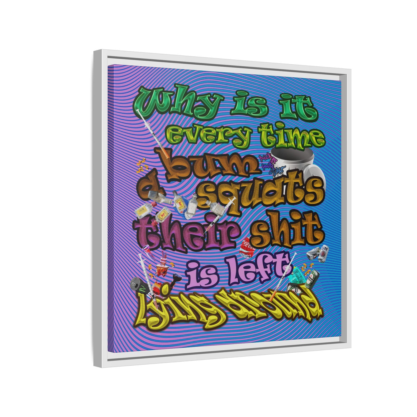 the bum's shit - framed canvas art (light blue-purple wave)