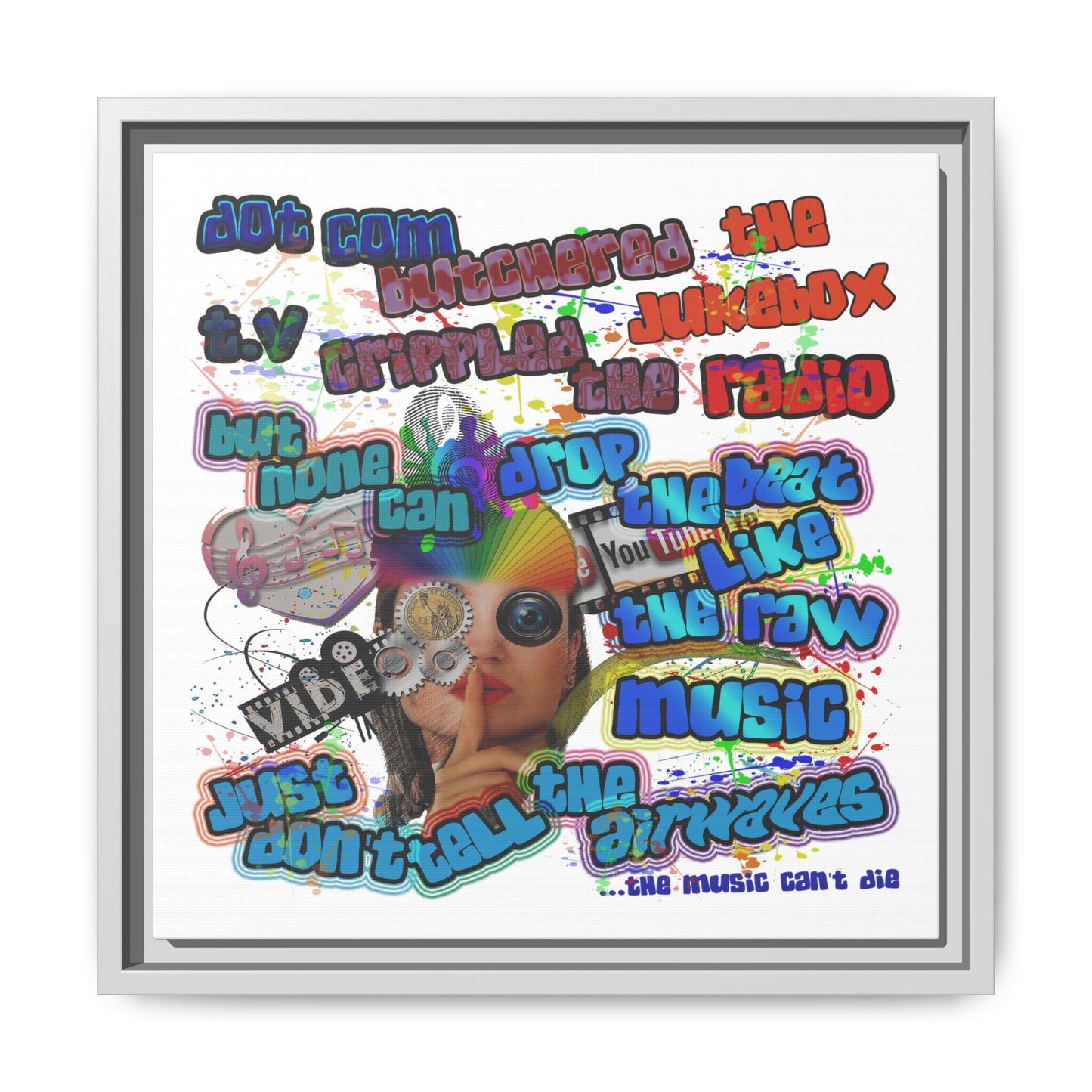 drop the beat - framed canvas art (white)