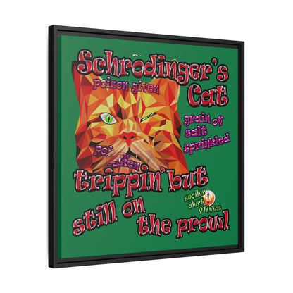 schrodinger's cat - framed canvas art (dark green)
